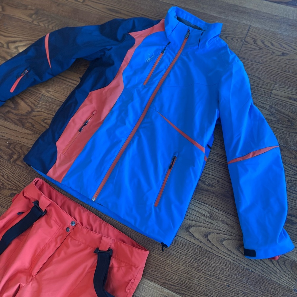 Spyder Men's Vibrant Blue and Black Orange Jacket and Ski Pants set
